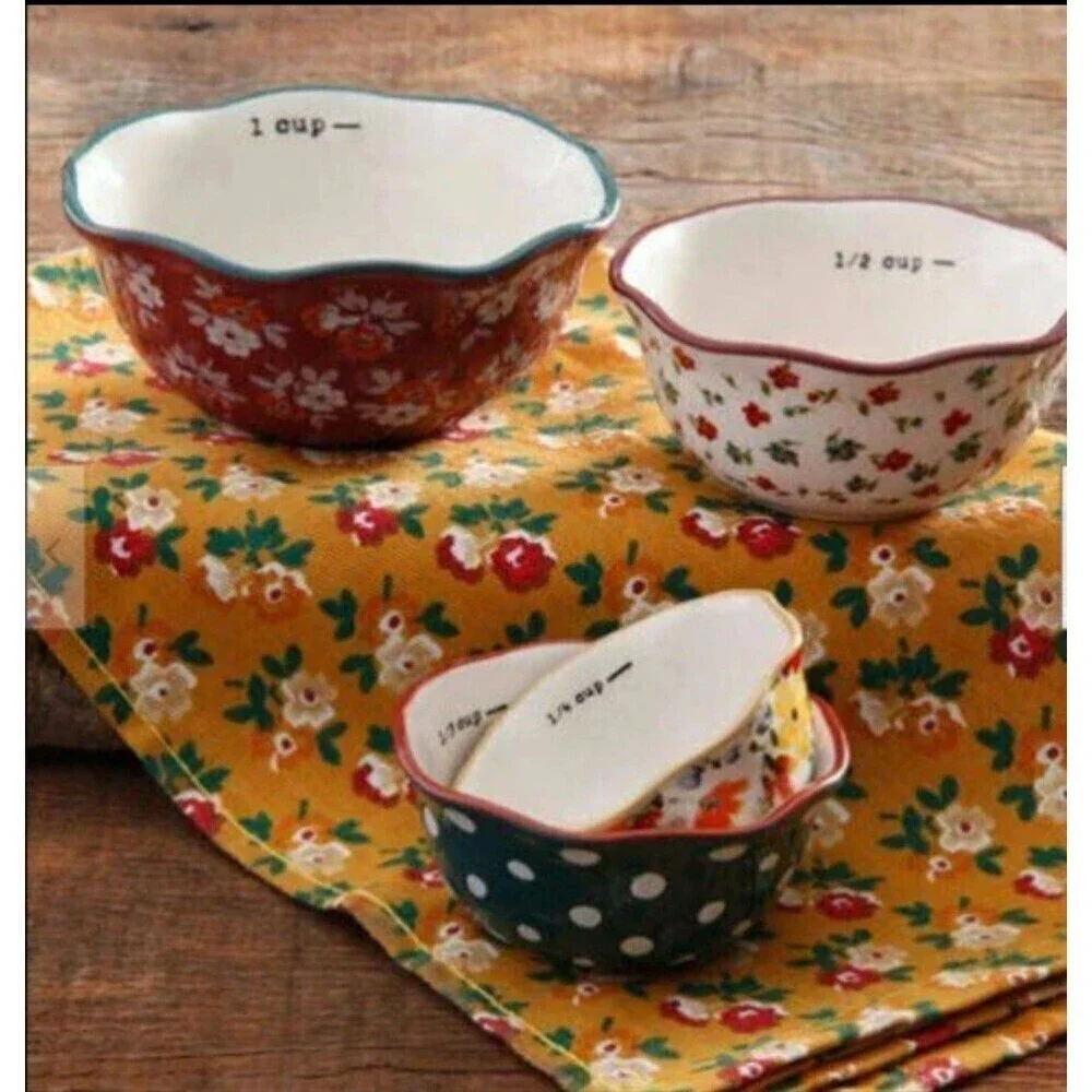 The Pioneer Woman Nesting Measuring Bowl Set 4 piece Fall Flowers Stoneware
